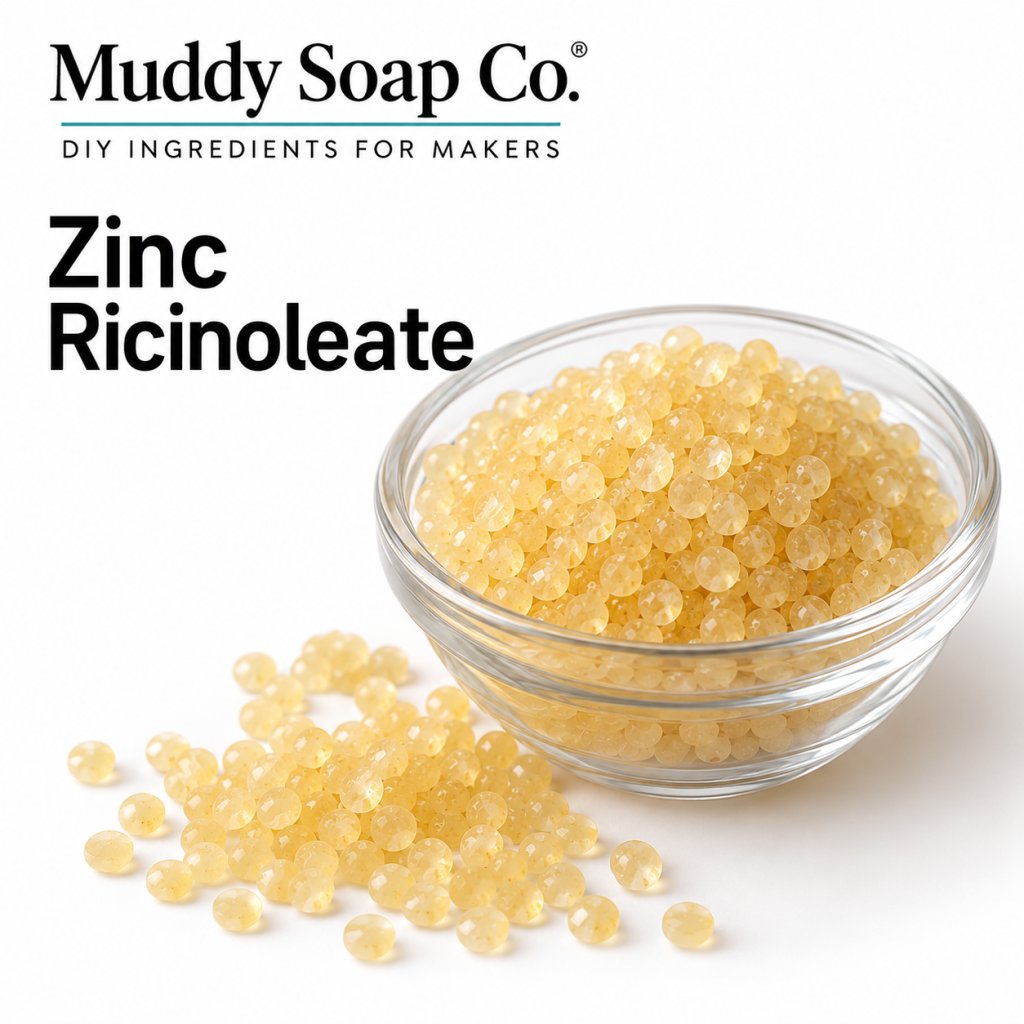 Zinc Ricinoleate amber pellets from Muddy Soap Co.