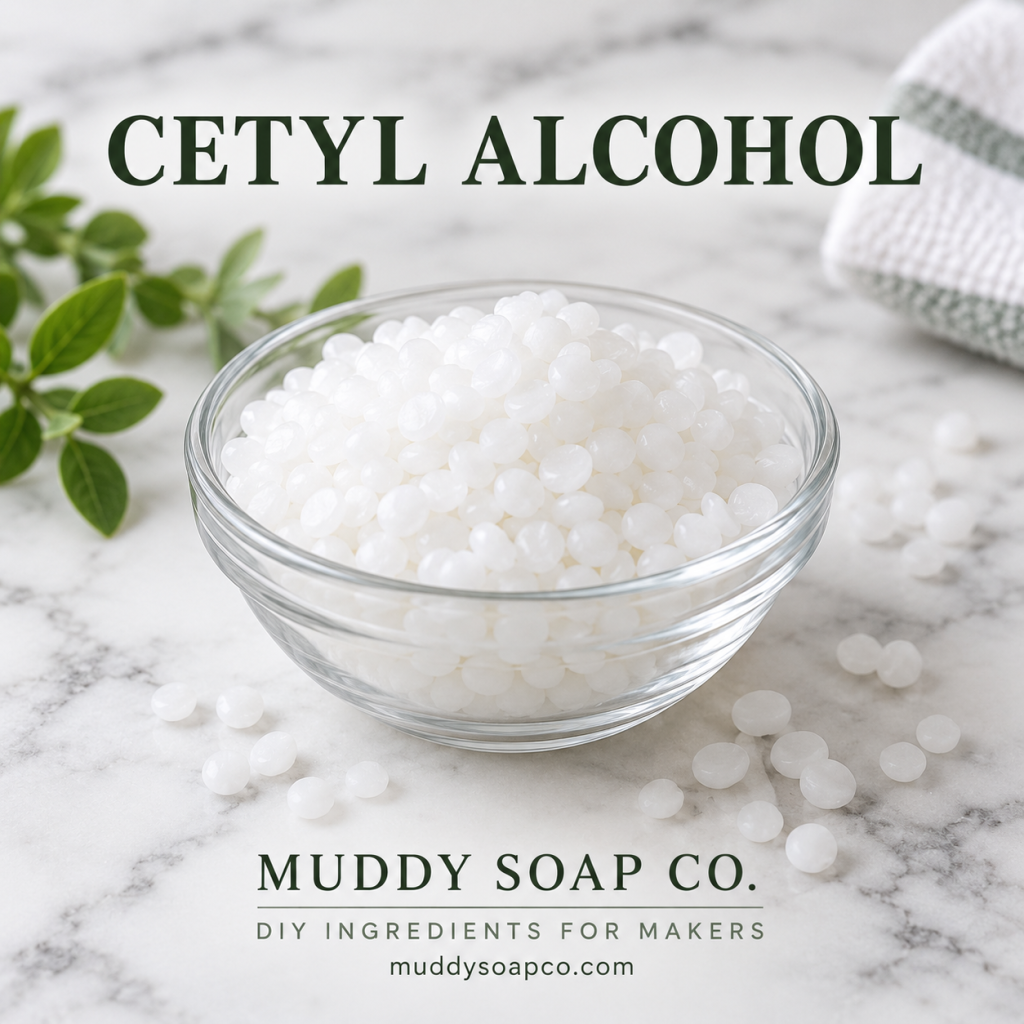 Cetyl Alcohol white waxy beads from Muddy Soap Co.