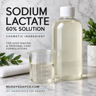 Sodium Lactate 60% Solution for soap and cosmetic formulations from Muddy Soap Co.