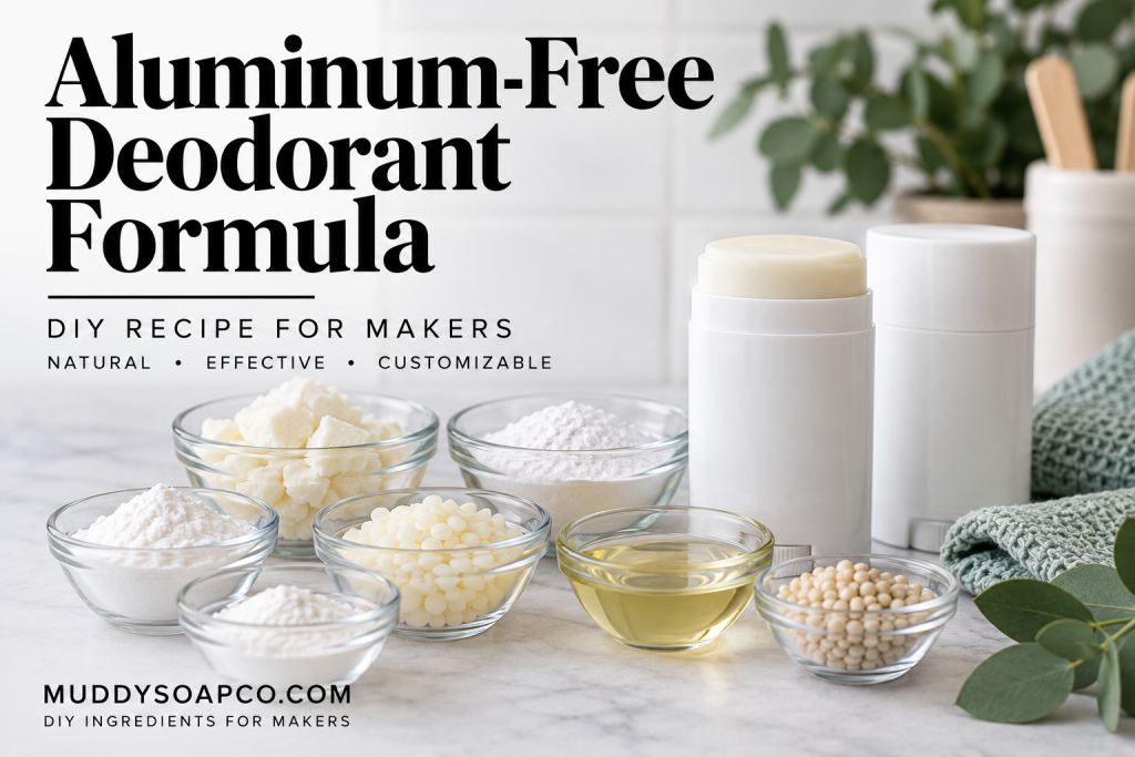 Aluminum-free deodorant formula with ingredients from Muddy Soap Co.