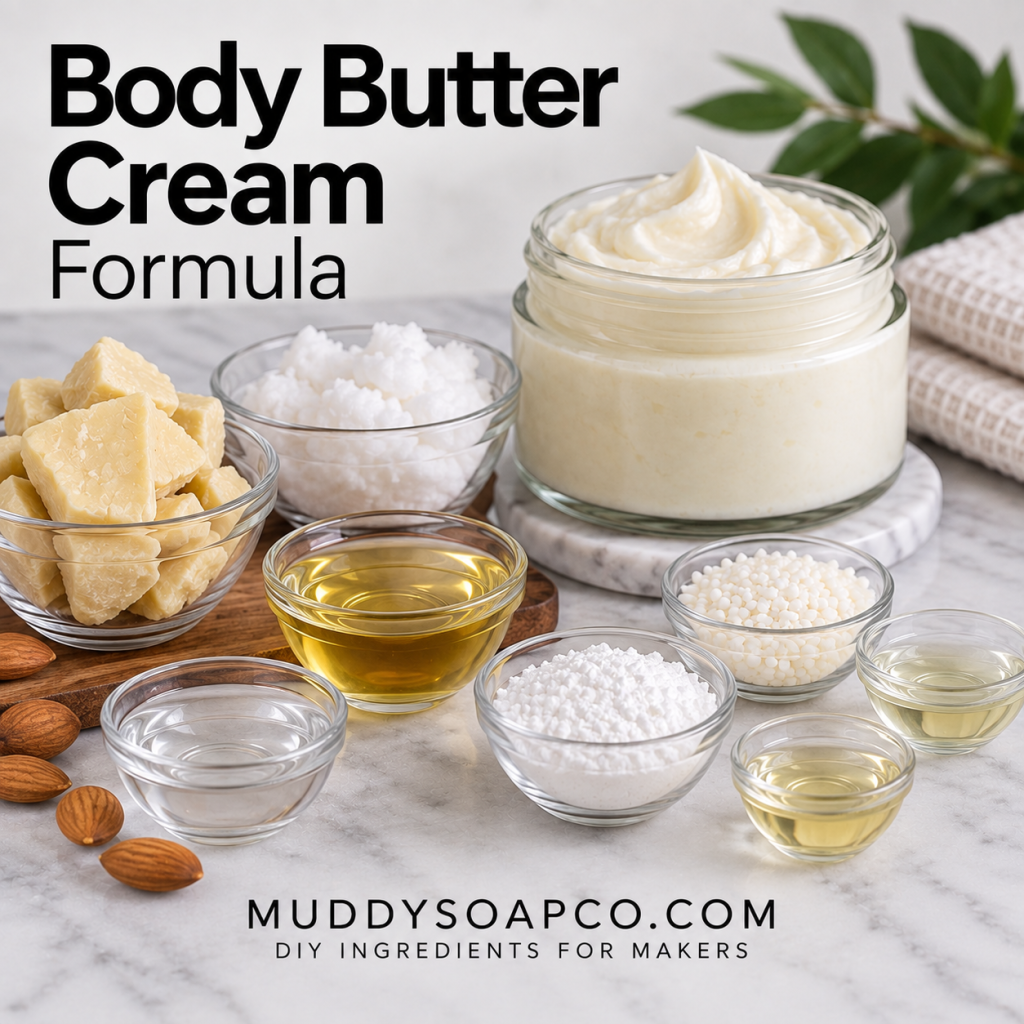 Body Butter Cream formula with ingredients from Muddy Soap Co.