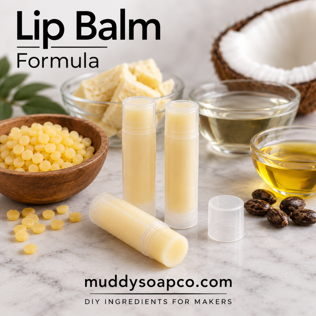 Lip Balm Formula with ingredients from Muddy Soap Co.